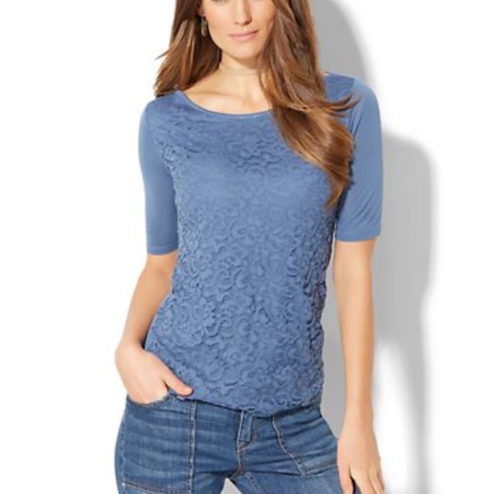 New York & Company Lace Boatneck Tee